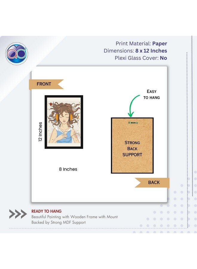 Mad Masters Pretty Girl Listeing Music on Headphones Beautiful Woman Painting Photo Frame for Living Room, Bedroom, Home Decor and Wall Decoration (MM 1036, 8x12 Inch, Paper, Without Plexi Glass) - Image 2