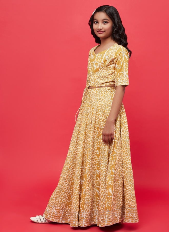 AKS Mustard Printed Lehenga Choli Set for Girls - Image 5