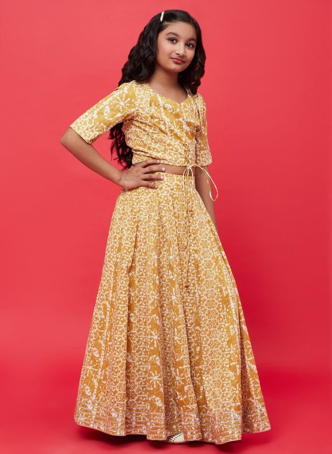 AKS Mustard Printed Lehenga Choli Set for Girls - Image 4
