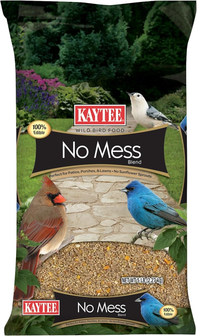 Kaytee Wild Bird No Mess Food Seed Blend For Blue Jays, Woodpeckers, Juncos, Cardinals, Grosbeaks, Sparrows, and Finches, 5 Pound - Image 1