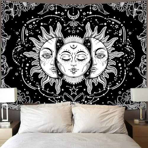 Lifeella Black and White Sun and Moon Tapestry, Burning Sun Tapestries Aesthetic Mystic Wall Hanging for Bedroom Decor 36×48 inch - Image 1