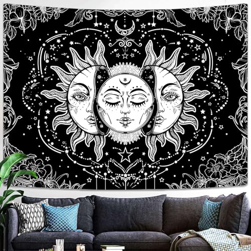 Lifeella Black and White Sun and Moon Tapestry, Burning Sun Tapestries Aesthetic Mystic Wall Hanging for Bedroom Decor 36×48 inch - Image 4