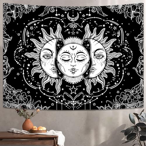 Lifeella Black and White Sun and Moon Tapestry, Burning Sun Tapestries Aesthetic Mystic Wall Hanging for Bedroom Decor 36×48 inch - Image 2