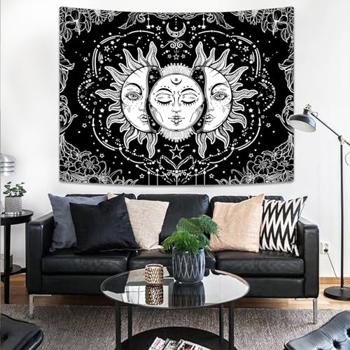 Lifeella Black and White Sun and Moon Tapestry, Burning Sun Tapestries Aesthetic Mystic Wall Hanging for Bedroom Decor 36×48 inch - Image 3