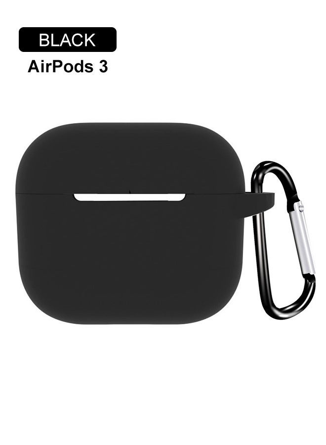 AirPods 3 with keychain protective shell, full body protection, shockproof and lovely soft silicone compatible AirPods third-generation protective shell, black. - Image 1