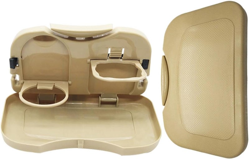 Car Drink Holder and Auto Backseat Cup Holder 2pcs Beige Multifunctional Vehicle Beverage Stand with Tablet Desk for Travel and Food Storage - Image 1