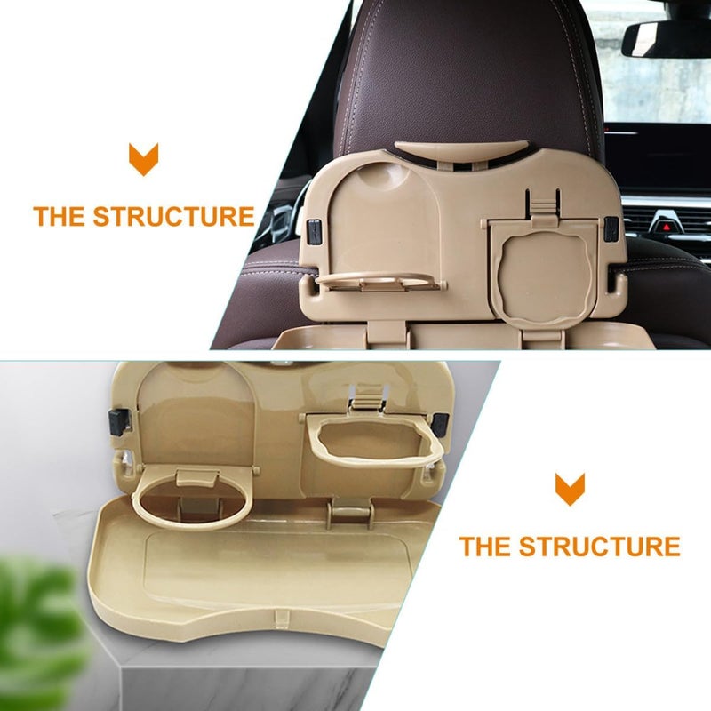 Car Drink Holder and Auto Backseat Cup Holder 2pcs Beige Multifunctional Vehicle Beverage Stand with Tablet Desk for Travel and Food Storage - Image 3