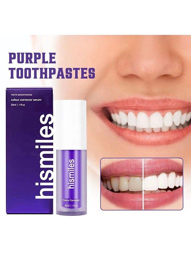 HiSmile Teeth Color Corrector, Purple Teeth Brightening Toothpaste, Remove Stains, Teeth Brightening Purple Toothpaste, Remove Coffee, Stains, Yellow Teeth (30ml） - Image 3