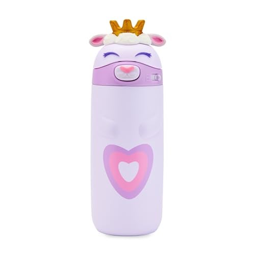 Ello Ellies 12oz Vacuum Insulated Stainless Steel Kids Water Bottle with Straw and Builtin Carrying Handle and LeakProof Locking Lid for School Backpack Lunchbox and Outdoor Sports Lamb Princess - Image 1