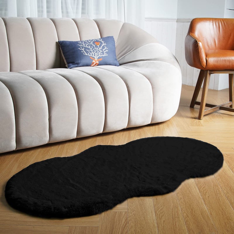 Latepis Black Shag Rug 2x4 Rugs for Bedroom Furry Shaggy Rug Washable Faux Rabbit Fur Rug Small Cute Rug Fluffy Rug for Cushion Nursery Kids Room Home Decor Sheepskin - Image 2