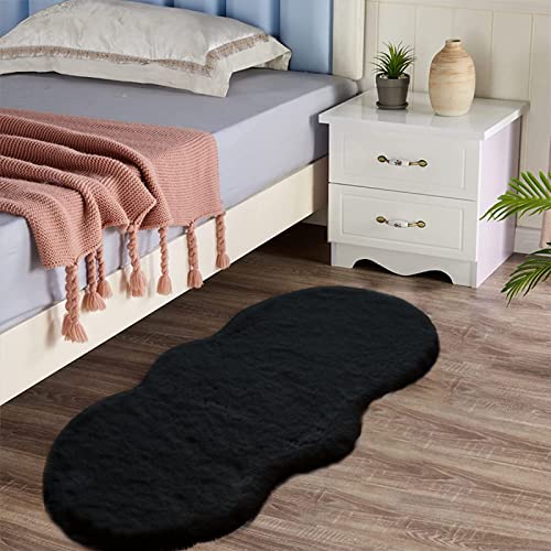 Latepis Black Shag Rug 2x4 Rugs for Bedroom Furry Shaggy Rug Washable Faux Rabbit Fur Rug Small Cute Rug Fluffy Rug for Cushion Nursery Kids Room Home Decor Sheepskin - Image 3