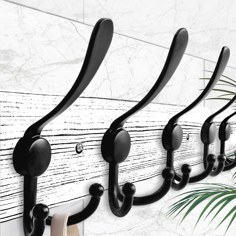 IBosins Wall Mounted Coat Rack, 31.4'' Long, Rustic Wood & Aluminum Coat Rack with 8 Black Tri-Hooks for Coat, Bag, Towel, Key, Hat, Umbrella - Image 3