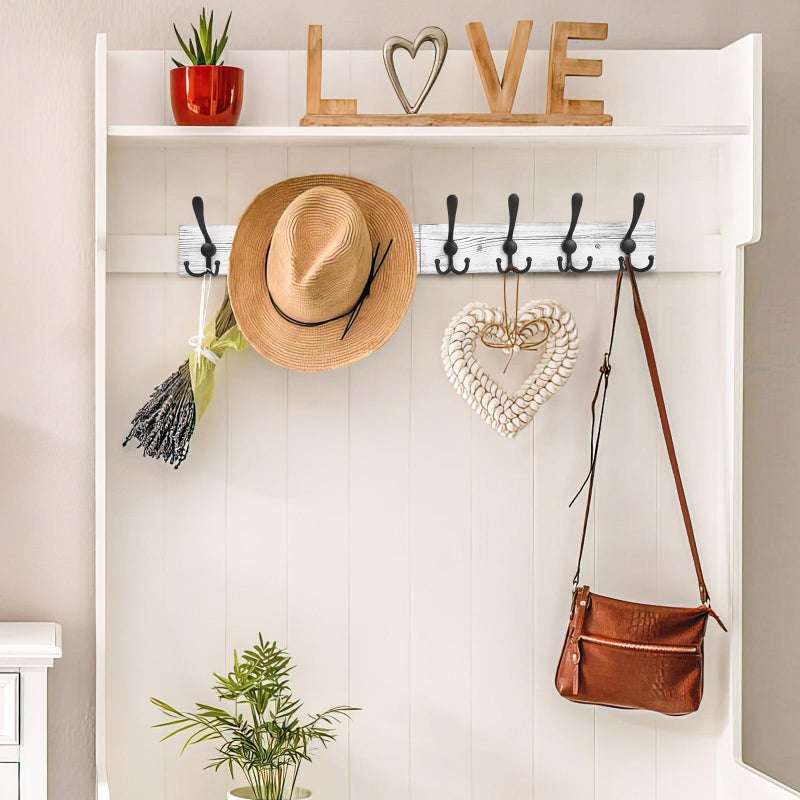 IBosins Wall Mounted Coat Rack, 31.4'' Long, Rustic Wood & Aluminum Coat Rack with 8 Black Tri-Hooks for Coat, Bag, Towel, Key, Hat, Umbrella - Image 4