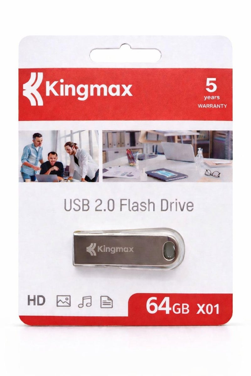 Kingmax USB 2.0 Flash Drive 64GB X01, Portable Memory Stick, High-Speed Data Transfer, Compact & Durable Design, Ideal for Documents, Music, Photos & Videos, 5-Year Warranty