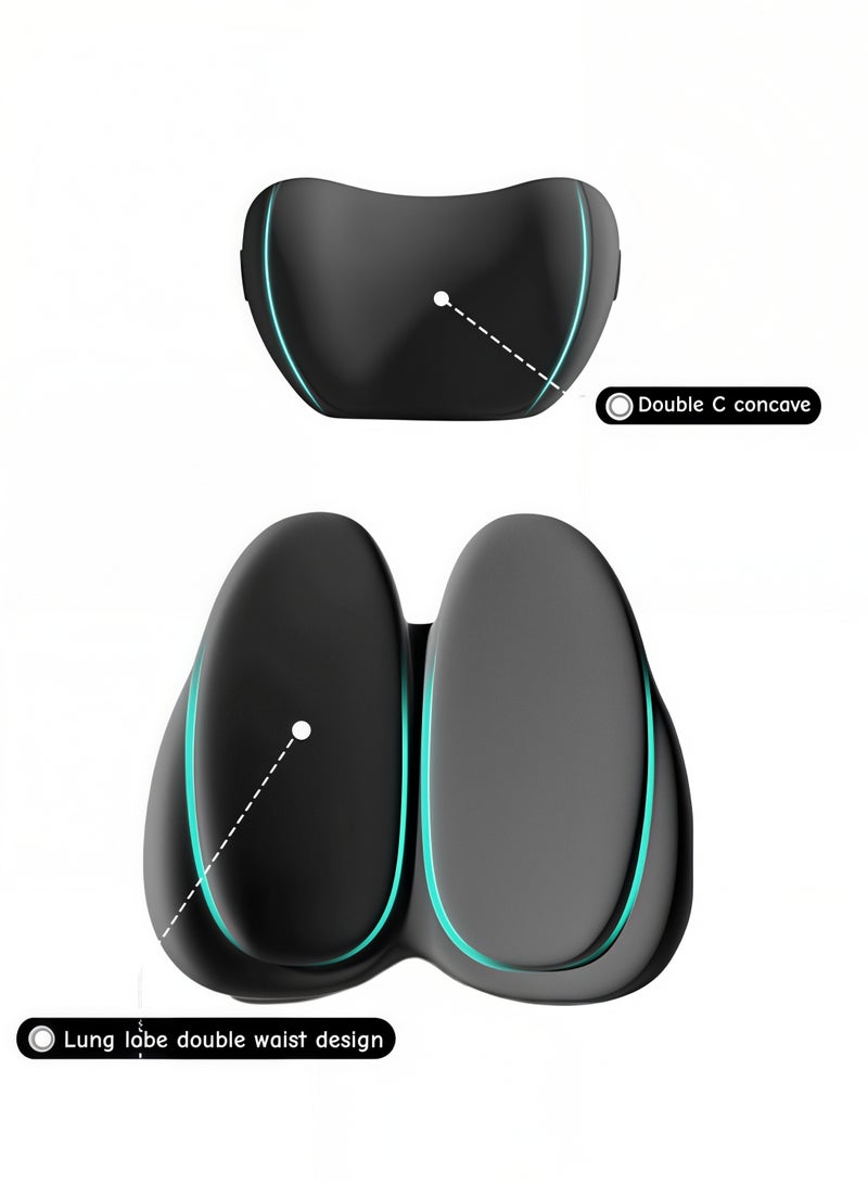 وسادة دعم أسفل الظهر ووسادة رقبة لمسند رأس السيارة بتصميم مريح من القطن المرن لمسند الرأس والظهر ووسادة خصر للسيارة ووسادة دعم رقبة للسيارة لكرسي المكتب باللون الأسود - Image 1