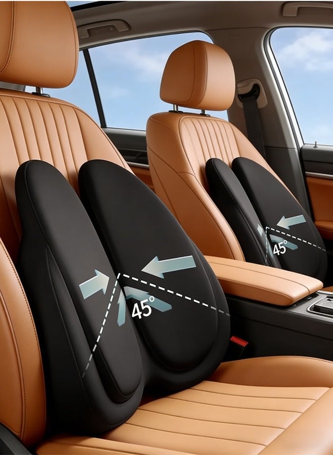 وسادة دعم أسفل الظهر ووسادة رقبة لمسند رأس السيارة بتصميم مريح من القطن المرن لمسند الرأس والظهر ووسادة خصر للسيارة ووسادة دعم رقبة للسيارة لكرسي المكتب باللون الأسود - Image 4