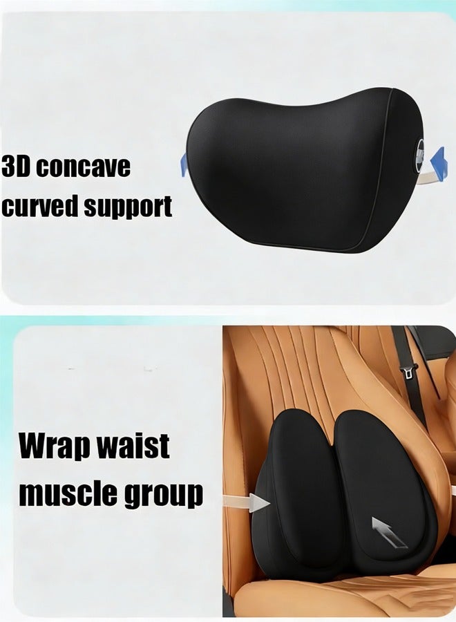وسادة دعم أسفل الظهر ووسادة رقبة لمسند رأس السيارة بتصميم مريح من القطن المرن لمسند الرأس والظهر ووسادة خصر للسيارة ووسادة دعم رقبة للسيارة لكرسي المكتب باللون الأسود - Image 5