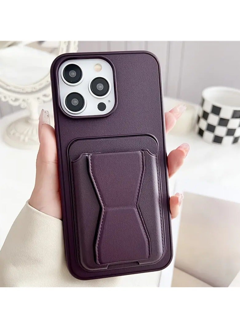 HDD Anti-Scratch Full Body Protection With Grip Card Holder Cover Case For Iphone 15  in purple - Image 1