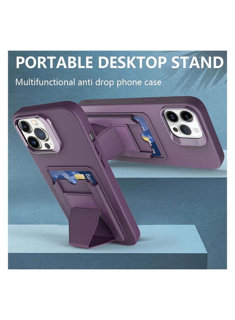 HDD Anti-Scratch Full Body Protection With Grip Card Holder Cover Case For Iphone 15  in purple - Image 2