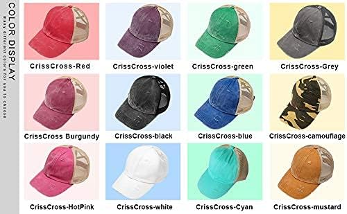 Bocianelli Criss Cross Hat Washed Distressed Baseball Cap Ponytail Hat High Messy Bun Ponycap for Women (BlackMesh) - Image 4