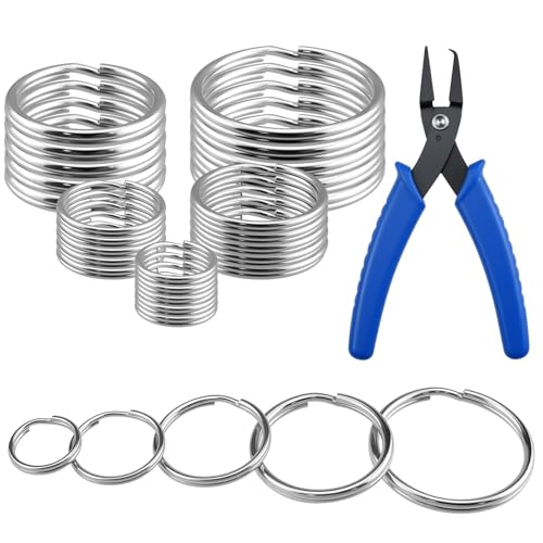 MARRTEUM 50 Pcs 5 Sizes 15 20 25 30 35mm Key Rings with Ergonomic Opener Made of 304 Stainless Steel Round Flat Split Design Ideal for Arts Craft Pet Collar DIY Projects - Image 1