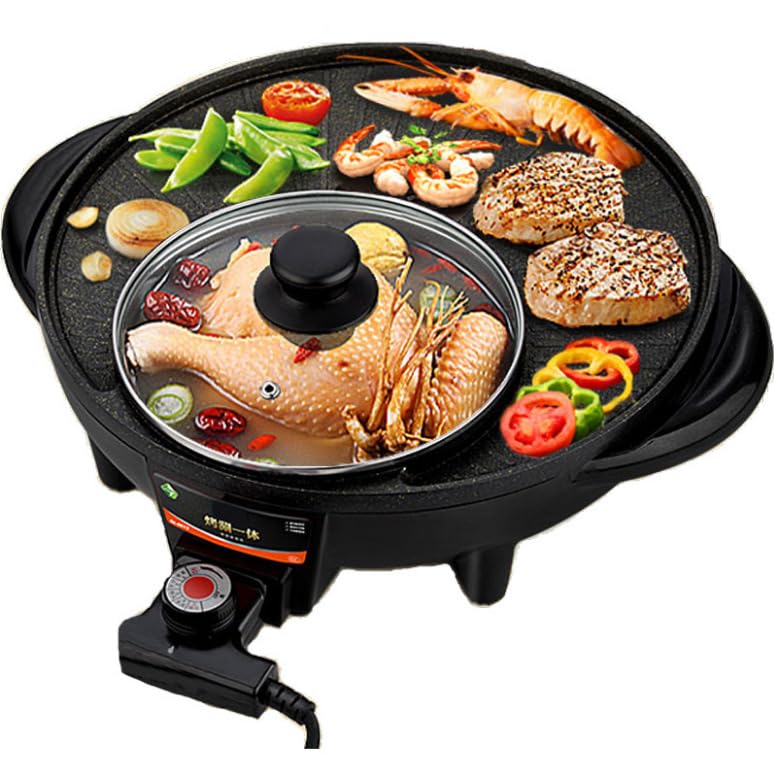 Delavala Non-Stick Portable Barbecue Stove/Grill with Hot Pot 2 in 1 Indoor Non-Stick Electric Hot Pot and Griddle for Korean BBQ, Steaks, Shabu-Shabu and Noodles, Soup Maker - Electric Cooker (C) - Image 1