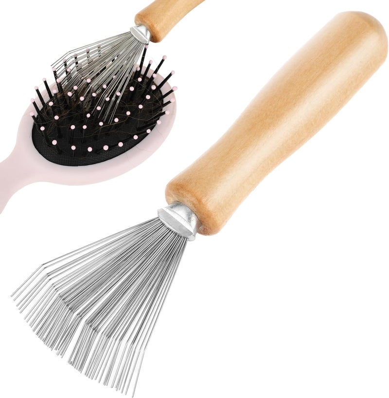 Andibro Hair Brush Cleaner Tool, Comb Cleaning Brush Rake Design, Stainless Steel & Wood, Unisex, Women & Girls - Image 1