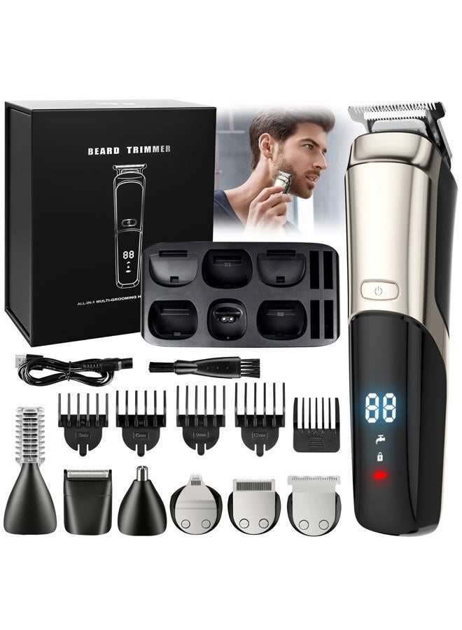 Generic Beard Trimmer, Cordless Hair Clippers for Men Body Hair Trimmer, Mustache Nose Facial Cutting Groomer, Waterproof Electric Shaver 11 in 1 Grooming Kit, USB Rechargeable & LED Display 1.0 Count  - Image 1