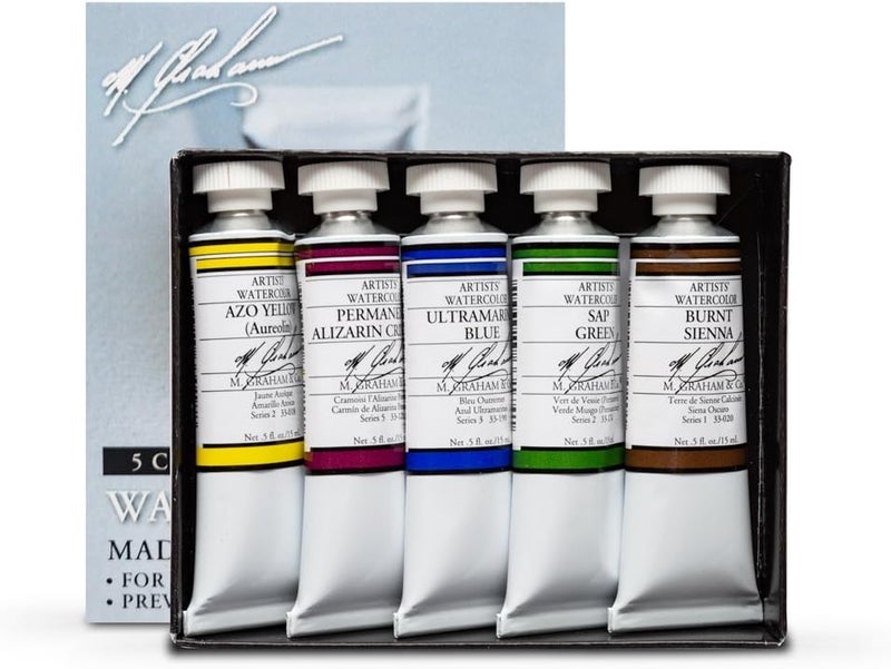M. Graham & Co. Basic 5-Color Watercolor Paint Set - 1/2-Ounce Tubes - Image 1