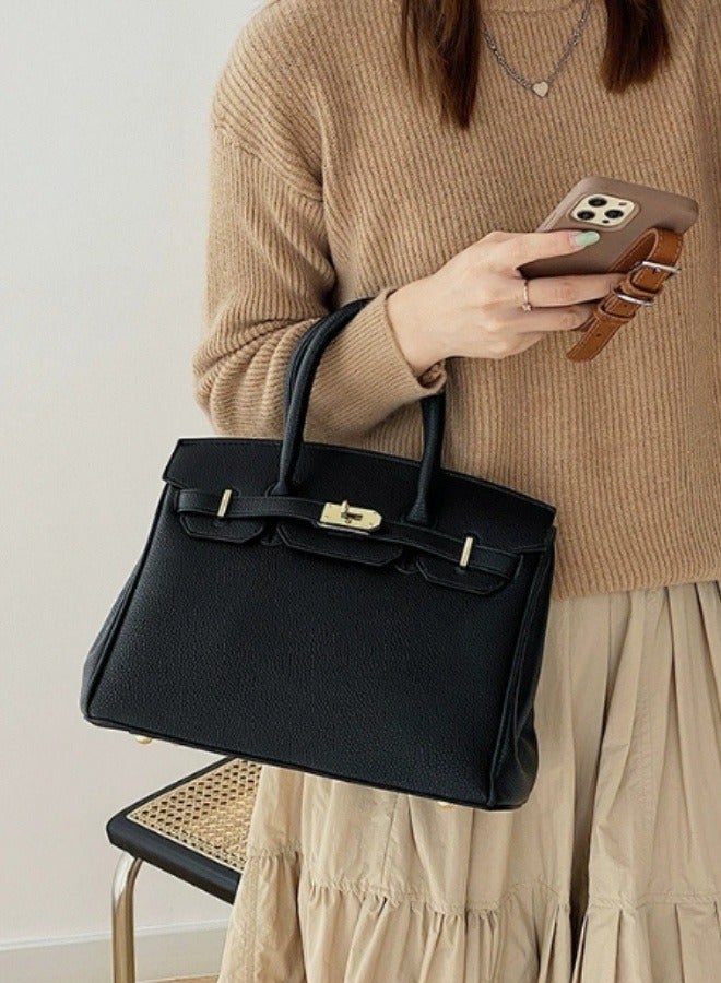 New Women’s Leather Handle Handbag Elegant handbags for women Fashion Tote Bags Faux Leather Shoulder Bag Handbag High-grade Texture Lychee patterned Hand Bag Fashion Light Luxury Portable Practical Bag Retro Shoulder Bag  - Image 3