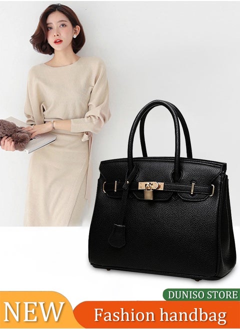Women’s Leather Handle Handbag Elegant handbags for women Fashion Tote Bags Faux Leather Shoulder Bag Handbag High-grade Texture Lychee patterned Hand Bag Fashion Light Luxury Portable Practical Bag Retro Shoulder Bag