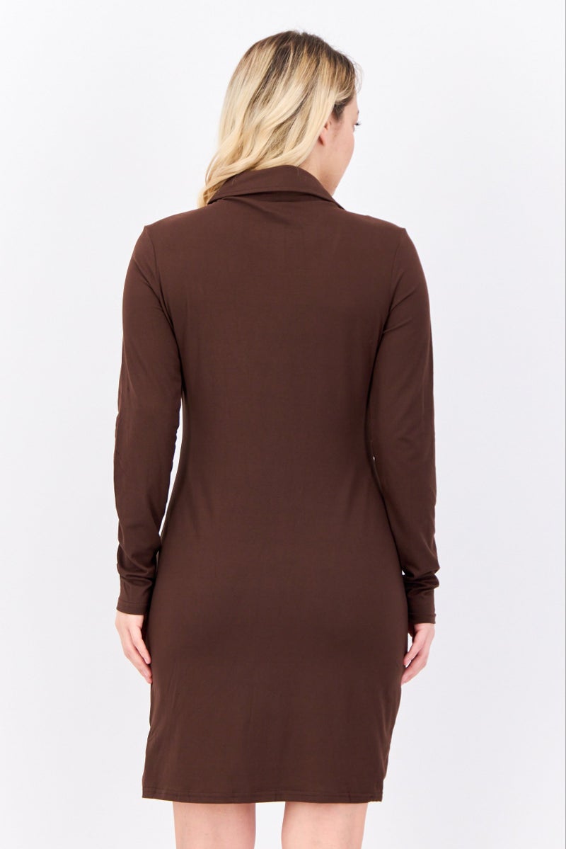 BRAVE SOUL Women Ruched Mini Dress, Brown - Image 3