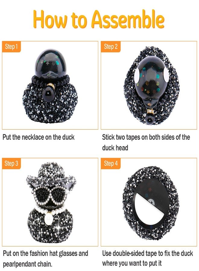 wonuu Black Diamond Rubber Duck Car Dashboard Decorations Car Ornaments for Cool Car Accessories, A-White - Image 2