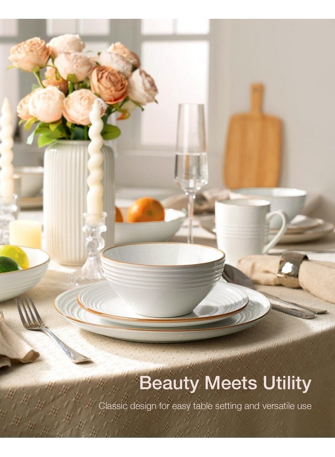 Famiware Jupiter Dinnerware Set, Plates and Bowls Dish Sets for 4 (12 Pieces), Microwave and Dishwasher Safe Stoneware Tableware, Chip and Scratch Resistant, White - Image 3