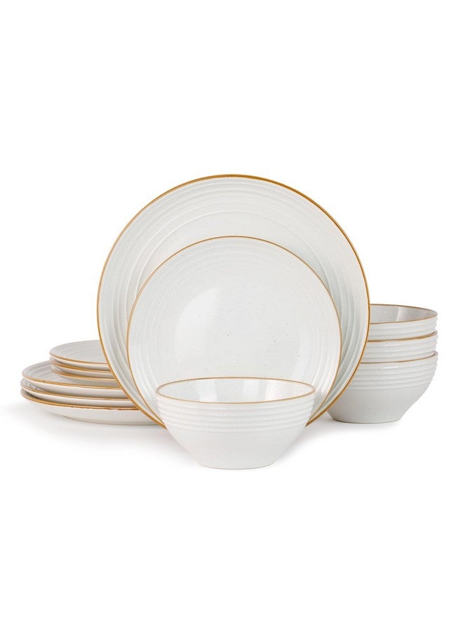 Famiware Jupiter Dinnerware Set, Plates and Bowls Dish Sets for 4 (12 Pieces), Microwave and Dishwasher Safe Stoneware Tableware, Chip and Scratch Resistant, White - Image 1
