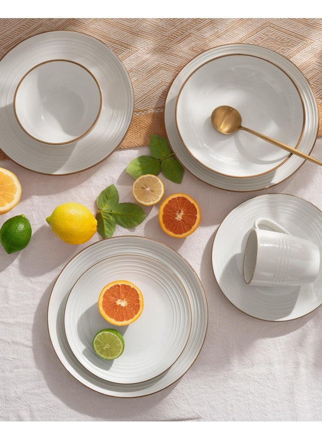 Famiware Jupiter Dinnerware Set, Plates and Bowls Dish Sets for 4 (12 Pieces), Microwave and Dishwasher Safe Stoneware Tableware, Chip and Scratch Resistant, White - Image 5