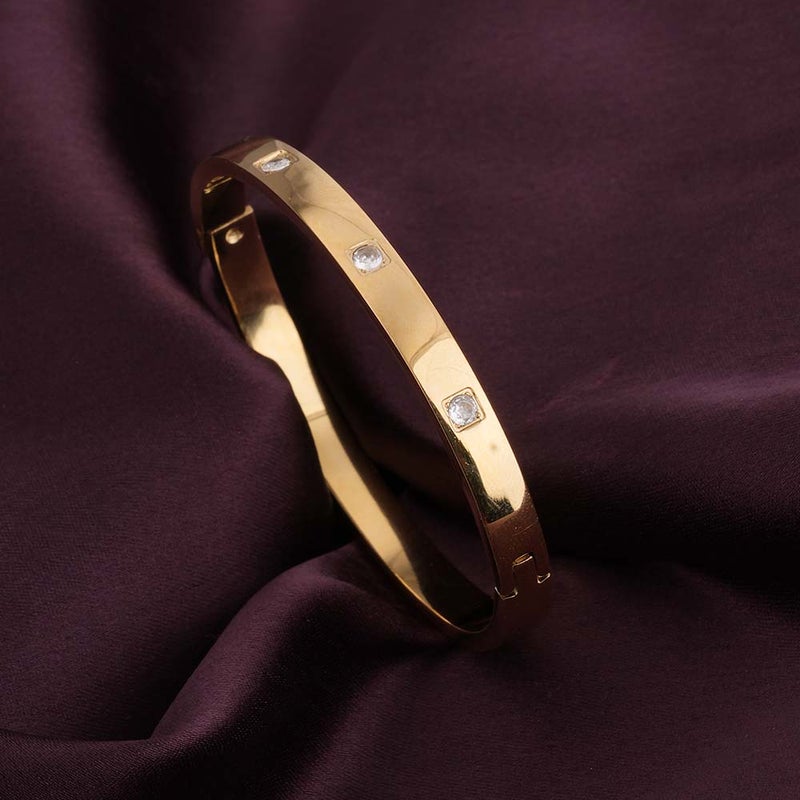 PALMONAS 18k Gold Tone Plated Dazzling Stone Bangle Bracelet
 for Women - Image 2