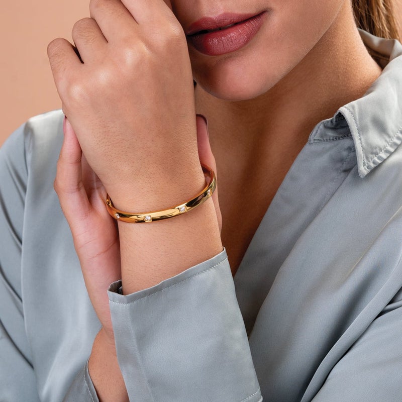 PALMONAS 18k Gold Tone Plated Dazzling Stone Bangle Bracelet
 for Women - Image 4