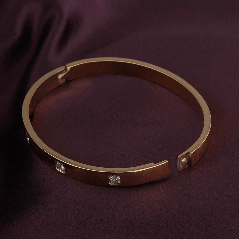 PALMONAS 18k Gold Tone Plated Dazzling Stone Bangle Bracelet
 for Women - Image 3