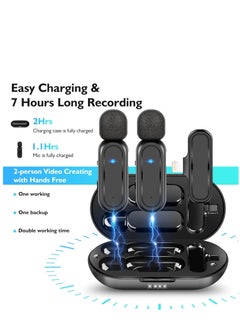 KASTWAVE Wireless Lavalier Microphone, 2 Pack for iPhone iPad 7H Clip-on Lapel Microphone Wireless for Video Recording Vlogging, YouTube, Interview, with Charging Case, 3 Mode Denoise, 70ft  - Image 2