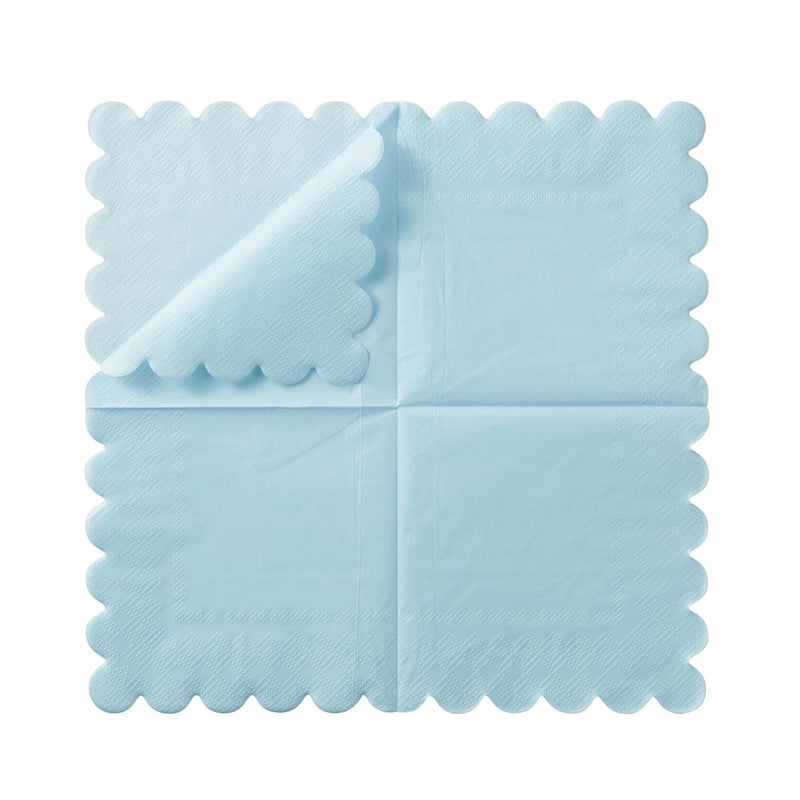 BEFORYOU 200 Pack Cocktail Napkin 2-Ply Scalloped Edged Dessert Napkins Folded 5 x 5 Inches Disposable Napkins for Dinner Wedding Birthday Party Bridal Anniversary Reception Event (Light Blue) - Image 5
