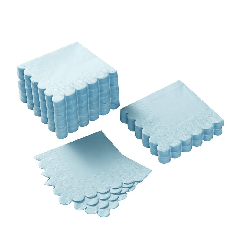 BEFORYOU 200 Pack Cocktail Napkin 2-Ply Scalloped Edged Dessert Napkins Folded 5 x 5 Inches Disposable Napkins for Dinner Wedding Birthday Party Bridal Anniversary Reception Event (Light Blue) - Image 1