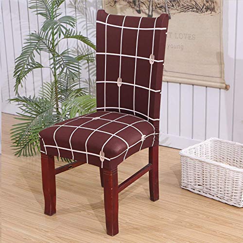 House of Quirk Polyester Spandex Printed Chair Cover Stretch Removable Washable Short Dining Chair Cover Protector Seat Slipcover (Brown Check, Pack of 4) - Image 2