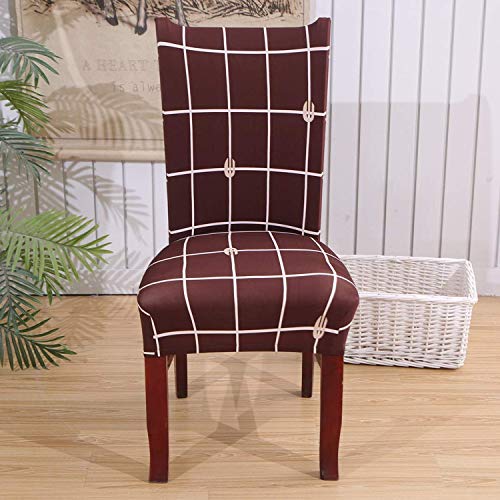 House of Quirk Polyester Spandex Printed Chair Cover Stretch Removable Washable Short Dining Chair Cover Protector Seat Slipcover (Brown Check, Pack of 4) - Image 3