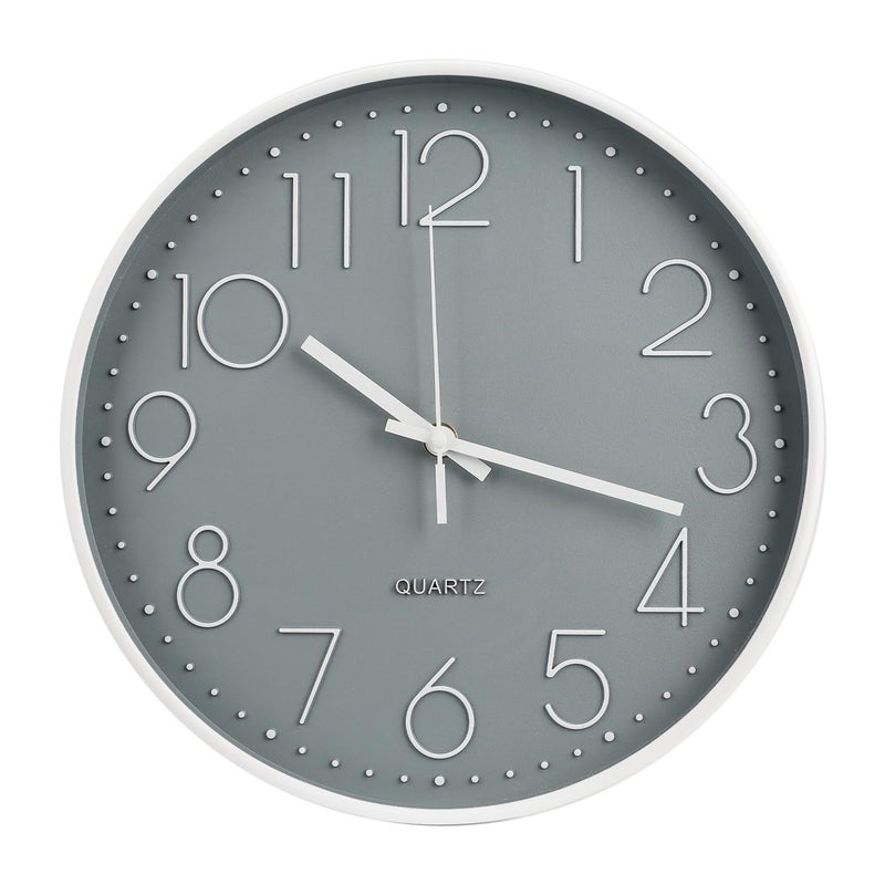 bakbrand Wall Clock 12 Inch Non-Ticking Silent Modern Simple Style Round Decor Clock Gray Stereoscopic Dial Quartz Wall Clocks for Home/Office/School/Living Room/Bedroom/Kitchen - Image 1