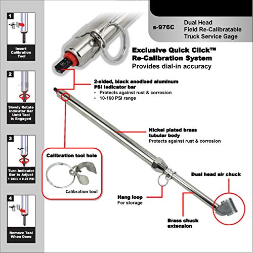 Milton s-976C Calibratable Tire Pressure Service Gauge, Dual Head Chuck, 10-160 PSI - Image 4
