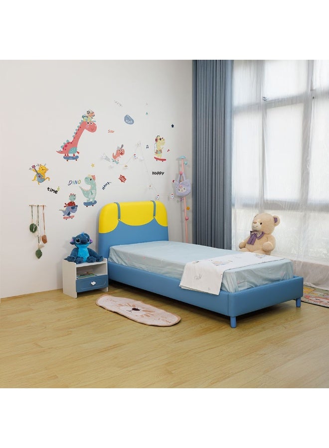 DANUBE HOME Bello Upholstered Kids Bed 90×200 Cm – Single Bed With Faux Leather Finish, Contemporary Kids Bedroom Furniture & Comfort - Blue & Yellow - Image 1