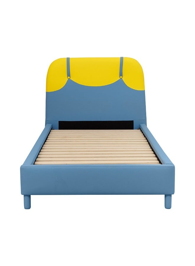 DANUBE HOME Bello Upholstered Kids Bed 90×200 Cm – Single Bed With Faux Leather Finish, Contemporary Kids Bedroom Furniture & Comfort - Blue & Yellow - Image 2