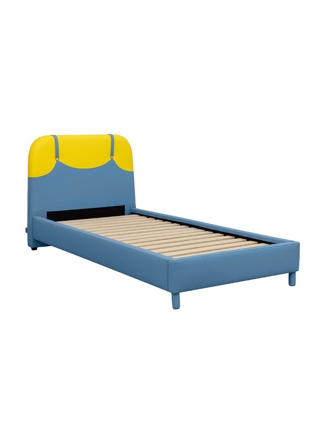 DANUBE HOME Bello Upholstered Kids Bed 90×200 Cm – Single Bed With Faux Leather Finish, Contemporary Kids Bedroom Furniture & Comfort - Blue & Yellow - Image 3