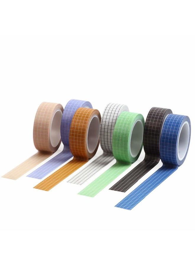 MEI YI TIAN 7 Rolls Grid Washi Tape Set 10M Colorful Writable Paper Adhesive Masking Tapes 15MM Width Sticky Paper Tape for DIY Scrapbooking Arts Crafts Decor Bullet Journaling Labels - Image 2